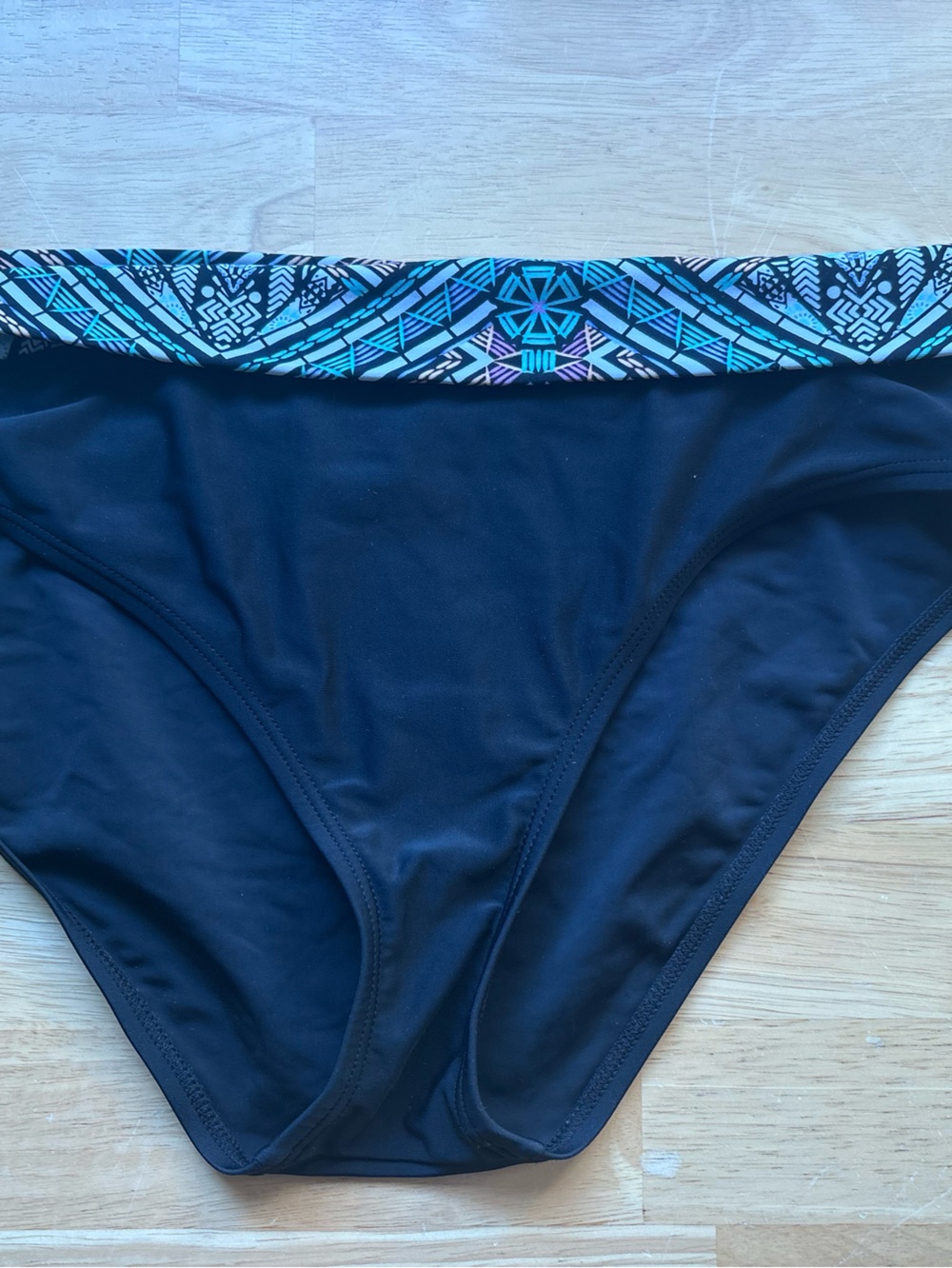 Black Bikini Bottom with Aztec-Print Waistband